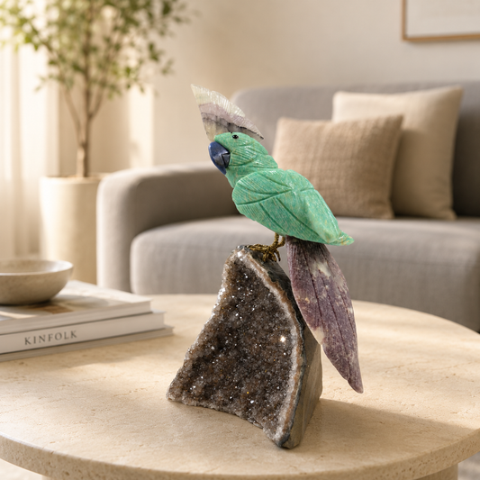 Amazelith Amethyst Gemstone Bird – Amazonite & Lilac Jasper Crystal Parrot Décor, Serenity & Balance Symbol (9 Inch, 1.6kg)