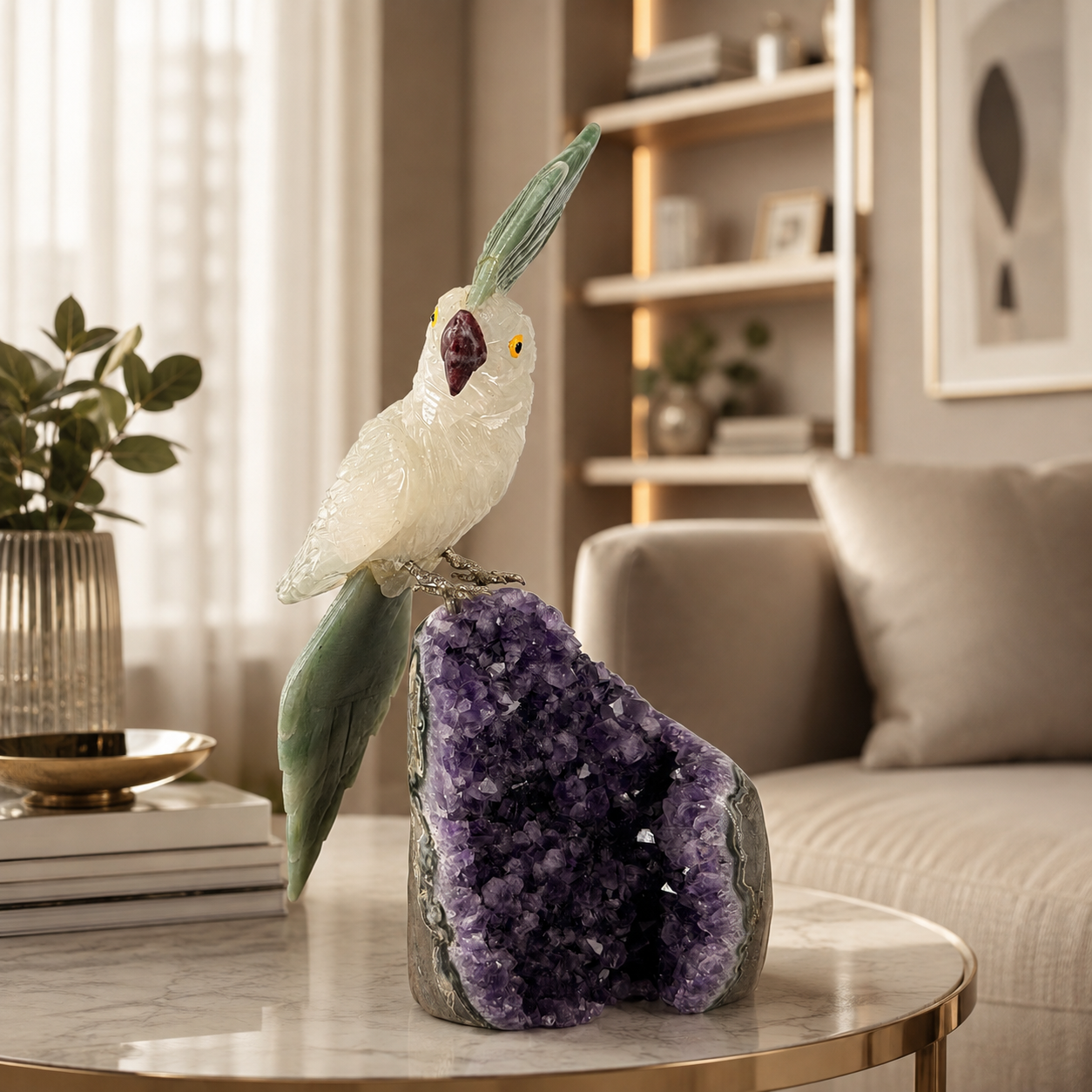 Aurecrest Amethyst Gemstone Bird – Crystal Cockatoo Home Décor, Serenity & Clarity Symbol, 9.8 Inch, 1.4 kg