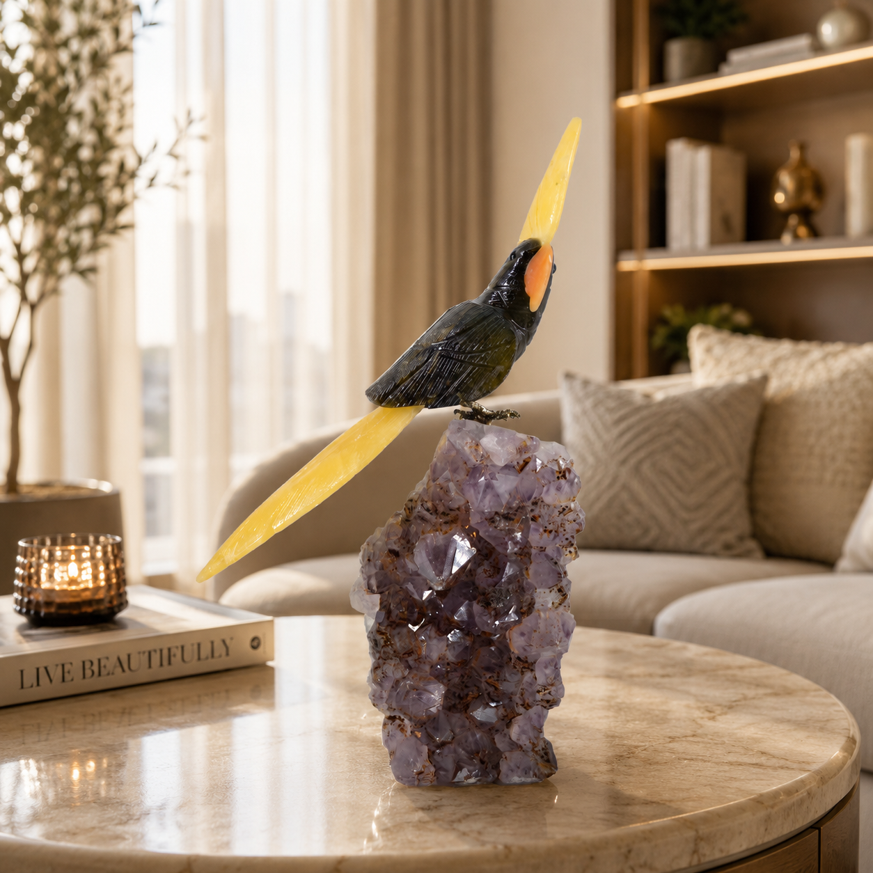 Noiralume Amethyst Gemstone Bird – Crystal Parrot Home Décor, Protection & Positivity Symbol | 9.5 Inch, 1.4 kg