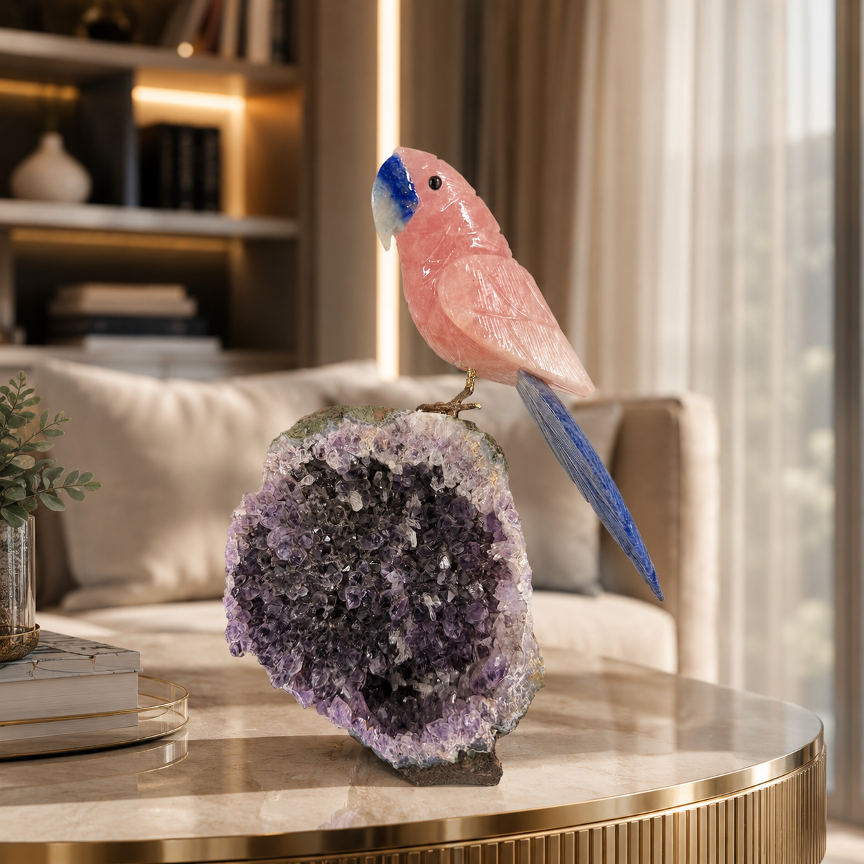 Aurevia Amethyst Gemstone Bird – Rose Quartz & Blue Sodalite Crystal Parrot Home Décor | Love, Wisdom & Harmony Symbol | 9 Inch, 1.5 kg