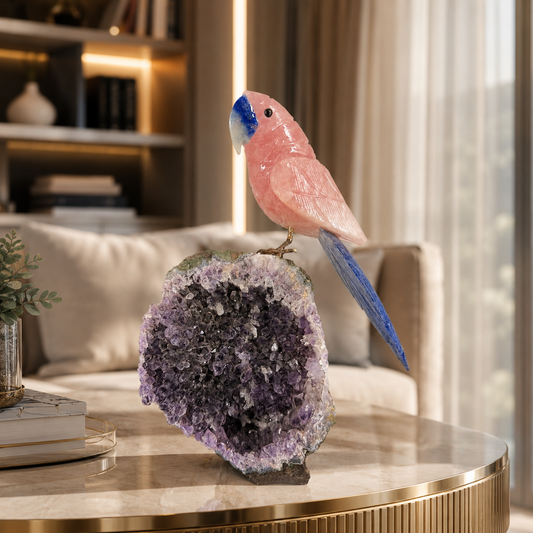 Aurevia Amethyst Gemstone Bird – Rose Quartz & Blue Sodalite Crystal Parrot Home Décor | Love, Wisdom & Harmony Symbol | 9 Inch, 1.5 kg