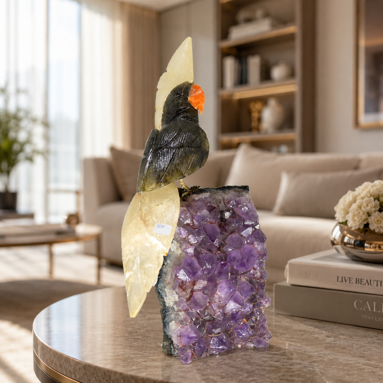 Noiravis Amethyst Gemstone Bird – Crystal Parrot Home Décor, Protection & Clarity Symbol | 9.5 Inch, 1.5 kg