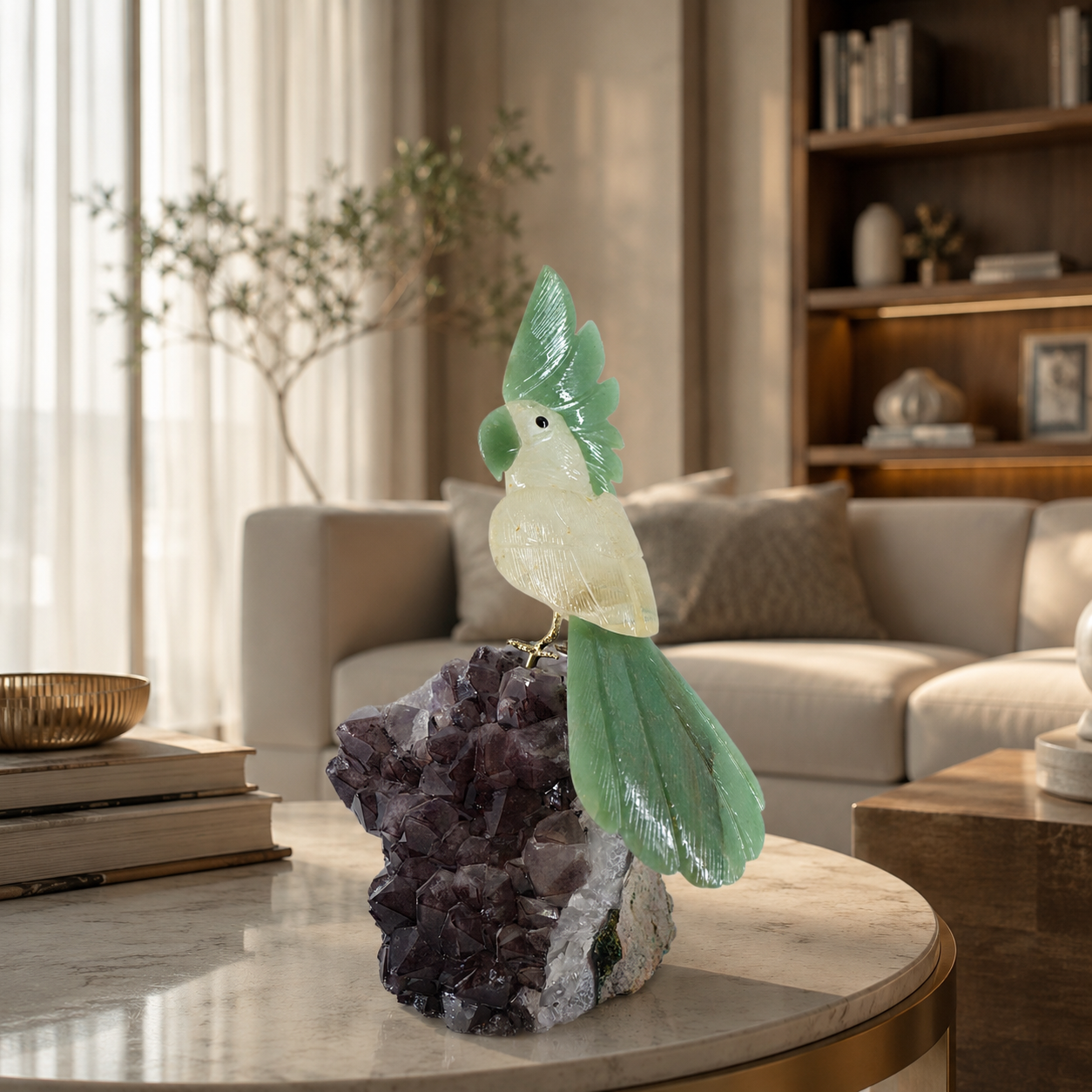 Verdelia Amethyst Gemstone Bird – Crystal Parrot Home Décor, Prosperity & Purity Symbol | 10.8 Inch, 2.310 kg