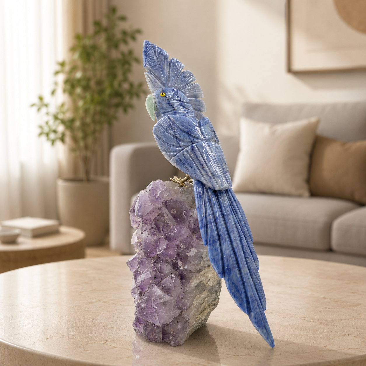 Azurivana Amethyst Gemstone Bird – Blue Aventurine Crystal Parrot Décor, Peace & Confidence Symbol (10.5 Inch, 2.16 kg)