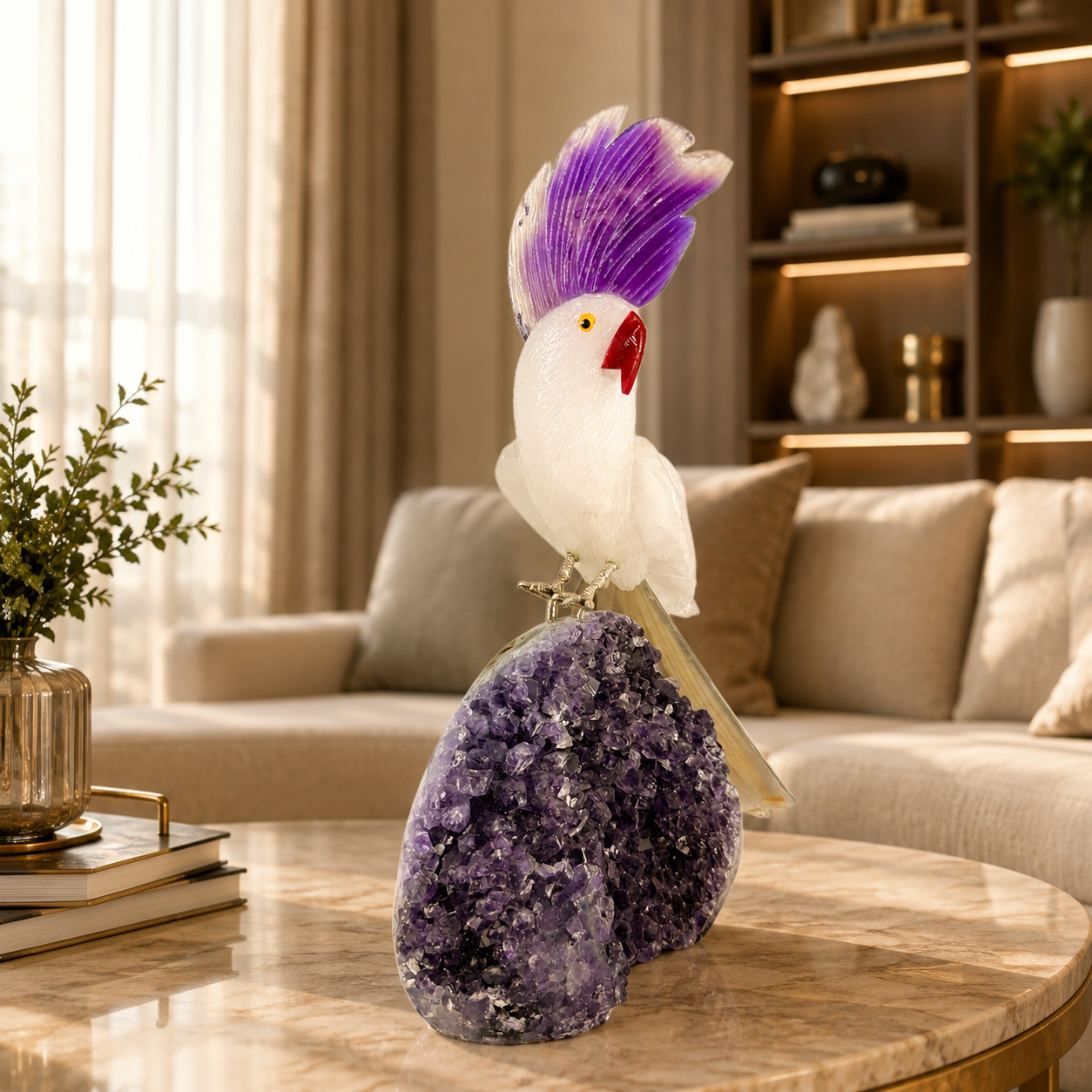Aurevista Amethyst Gemstone Bird – Crystal Cockatoo Home Décor, Purity & Serenity Symbol | 9 Inch, 1.4 kg