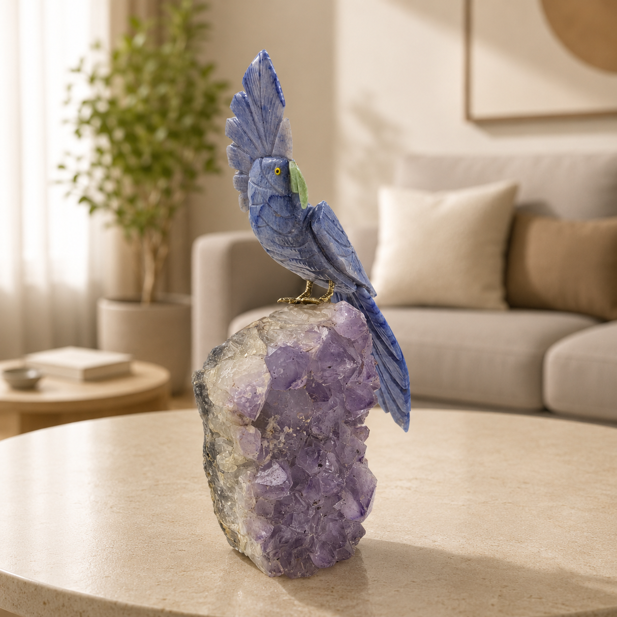 Azurivana Amethyst Gemstone Bird – Blue Aventurine Crystal Parrot Décor, Peace & Confidence Symbol (10.5 Inch, 2.16 kg)