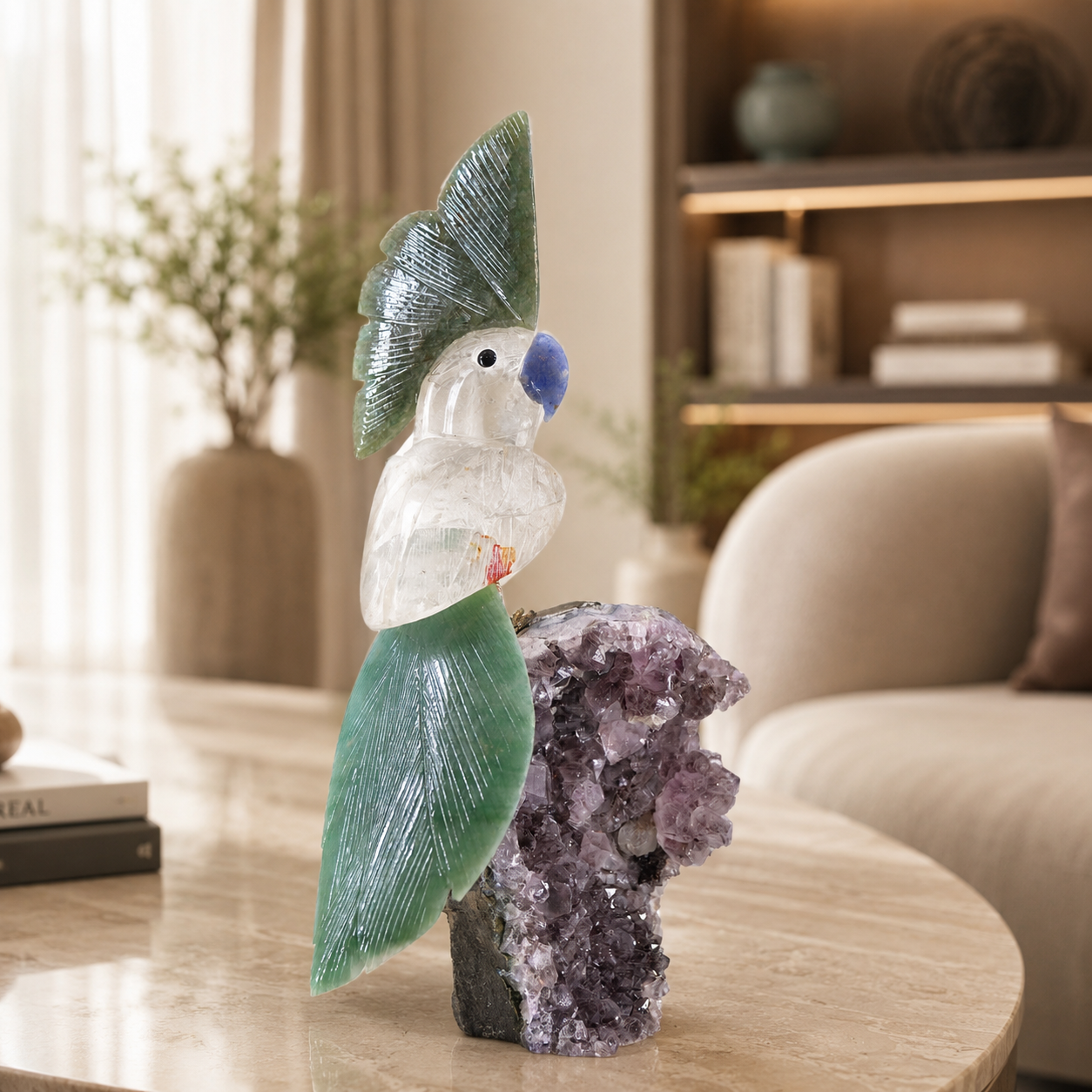Aurevia Celestia Gemstone Bird – Crystal Parrot Home Décor, Prosperity & Harmony Symbol | 11 Inch, 1.6 kg