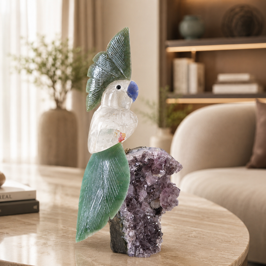 Aurevia Celestia Gemstone Bird – Crystal Parrot Home Décor, Prosperity & Harmony Symbol | 11 Inch, 1.6 kg