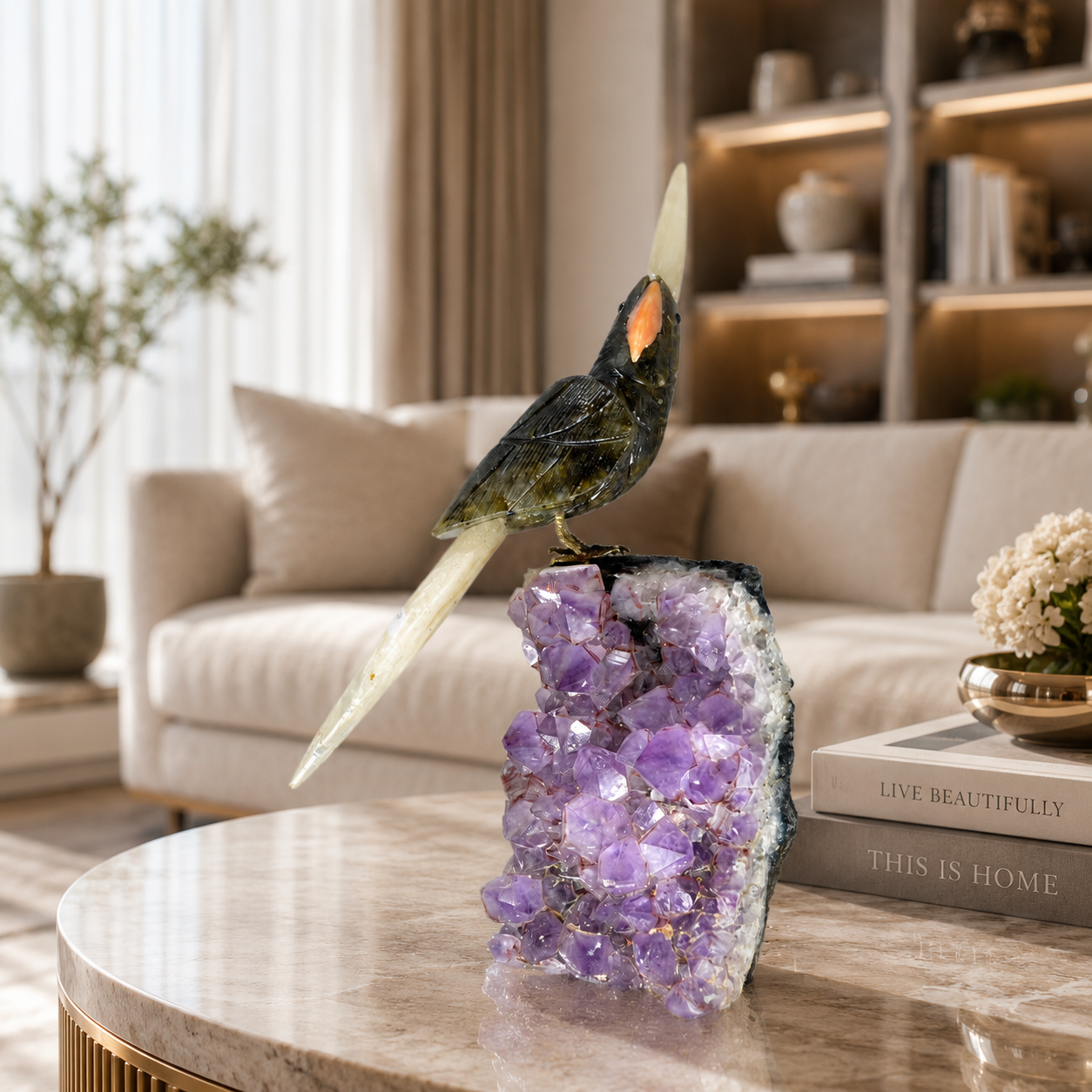 Noiravis Amethyst Gemstone Bird – Crystal Parrot Home Décor, Protection & Clarity Symbol | 9.5 Inch, 1.5 kg