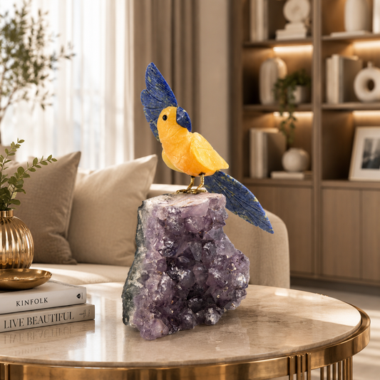 Solavira Amethyst Gemstone Bird – Crystal Parrot Home Décor, Wisdom & Joy Symbol | 9.3 Inch, 1.8 kg