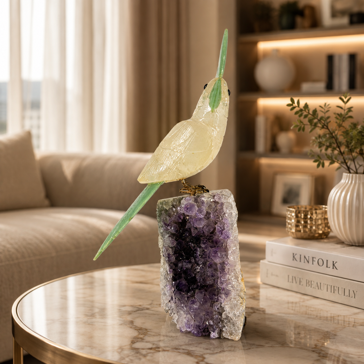 Aurevia Amethyst Gemstone Bird – Crystal Parrot Home Décor, Clarity & Prosperity Symbol | 8 Inch | 1.2 kg