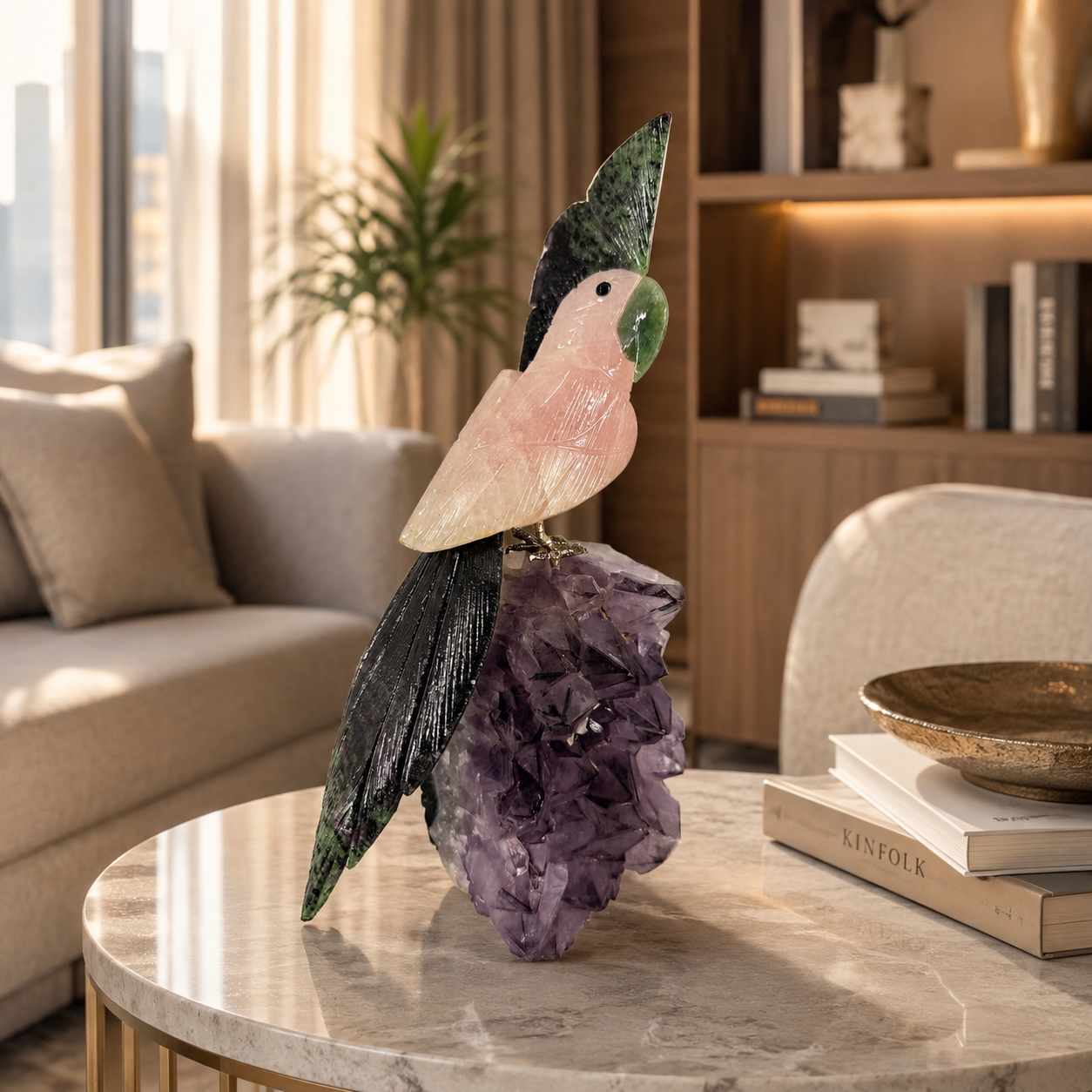 Aurevia Amethyst Gemstone Bird – Rose Quartz & Ruby Zoisite Crystal Parrot Home Décor, Love & Growth Symbol, 10 Inch, 1.4 kg