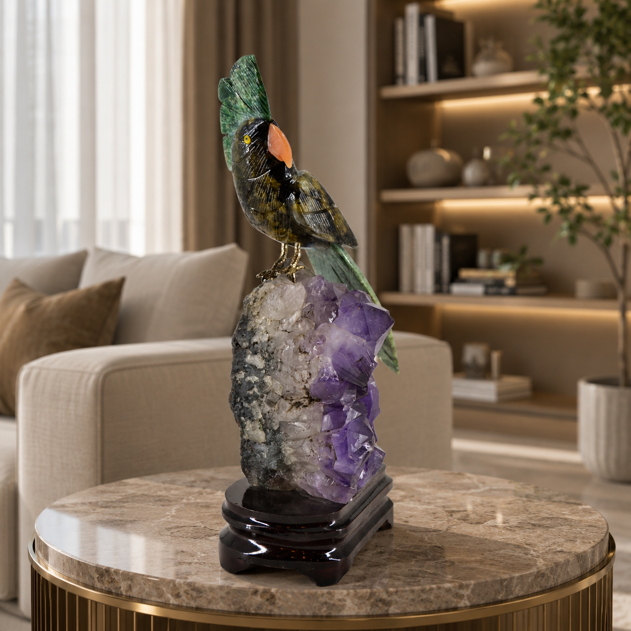 Verdara Amethyst Gemstone Bird – Crystal Parrot Home Décor, Protection & Prosperity Symbol | 11 Inch, 1.6 kg