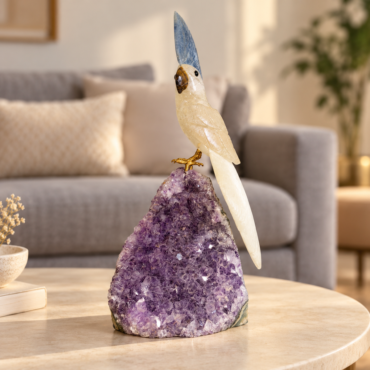 Aurevia Amethyst Gemstone Bird – Clear Quartz Crystal Parrot Home Décor, Clarity & Harmony Symbol | 10 Inch, 1.6 kg