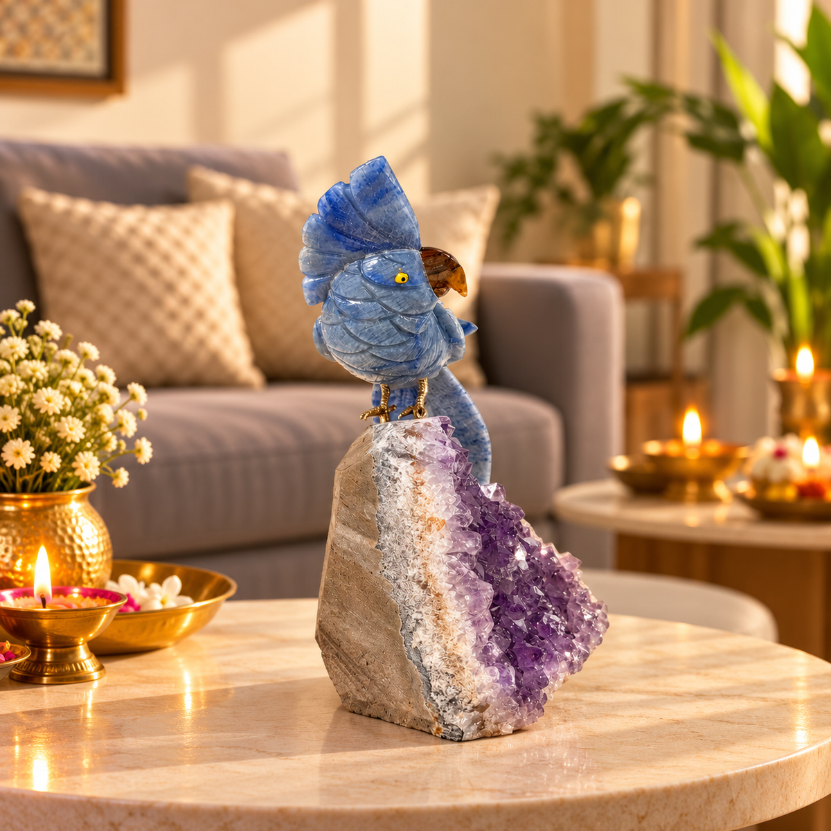 Azuria Amethyst Gemstone Bird – Blue Sodalite Crystal Parrot Home Décor, Clarity, Wisdom & Harmony Symbol 8 inch, 1.3 Kg