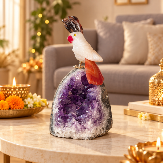 Aurevia White Quartz Gemstone Bird – Amethyst Crystal Parrot Home Décor, Peace & Harmony Symbol, 4.5 Inch, 0.408 kg