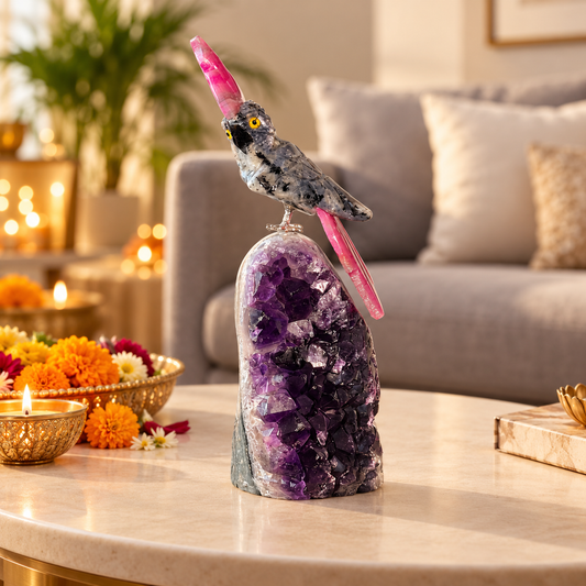 Serenique Amethyst Gemstone Bird – Blue Sodalite Crystal Parrot with Pink Agate Crown & Tail, Clarity & Harmony Symbol, 5 Inch, 0.407 kg