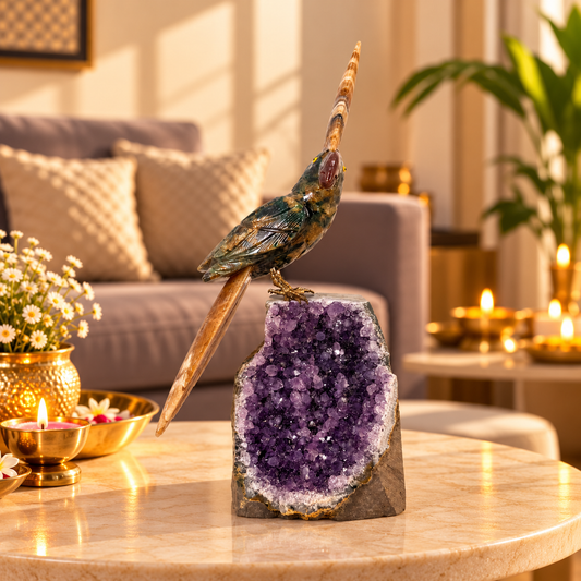 Tigera Amethyst Gemstone Bird – Jasper & Tiger Eye Crystal Parrot Home Décor, Strength, Protection & Prosperity Symbol 10 Inch, 1.3 Kg