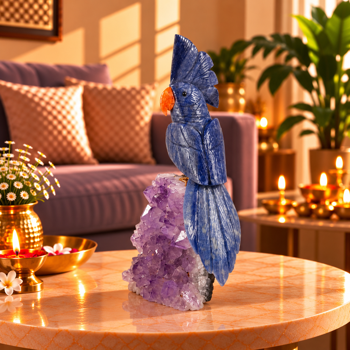 Sodiva Amethyst Gemstone Bird – Blue Sodalite Crystal Parrot Home Décor, Wisdom, Clarity & Harmony Symbol 9 Inch, 1.3 Kg
