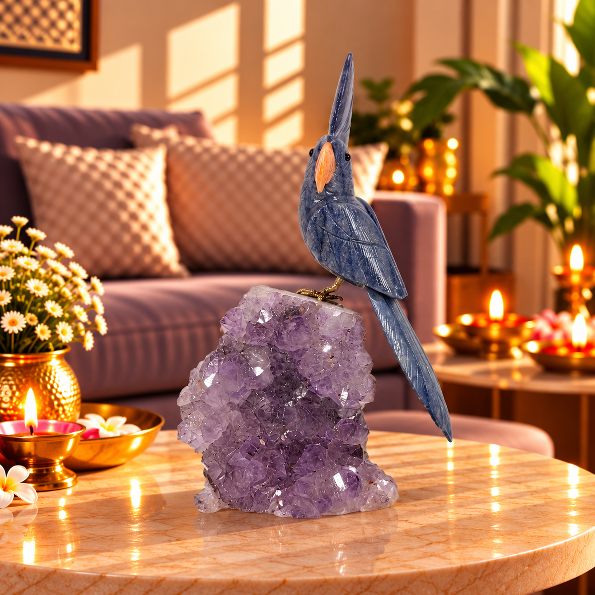 Sodiva Amethyst Gemstone Bird – Blue Sodalite Crystal Parrot Home Décor, Wisdom, Clarity & Harmony Symbol 9 Inch, 1.3 Kg