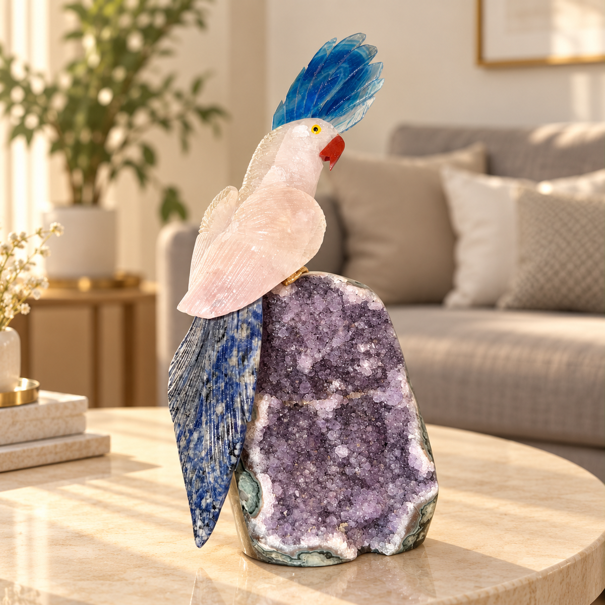 Aurevia Amethyst Gemstone Bird – Rose Quartz, Blue Sodalite & Blue Agate Crystal Bird Home Décor, Love & Harmony Symbol | 9.5 Inch, 1.8 kg