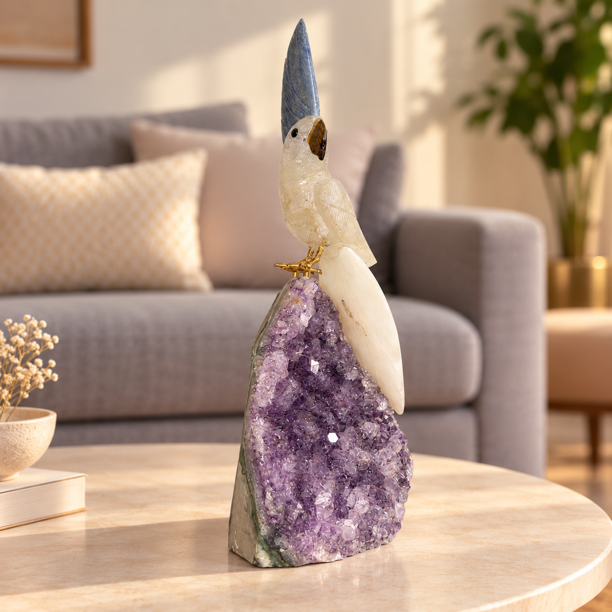 Aurevia Amethyst Gemstone Bird – Clear Quartz Crystal Parrot Home Décor, Clarity & Harmony Symbol | 10 Inch, 1.6 kg