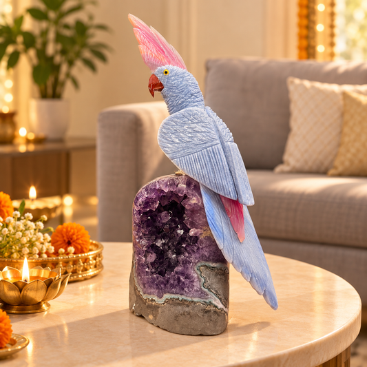 Lapis Royale Amethyst Gemstone Bird – Natural Crystal Parrot Home Décor, Wisdom, Clarity & Harmony Symbol | 10 Inch, 1.3 kg