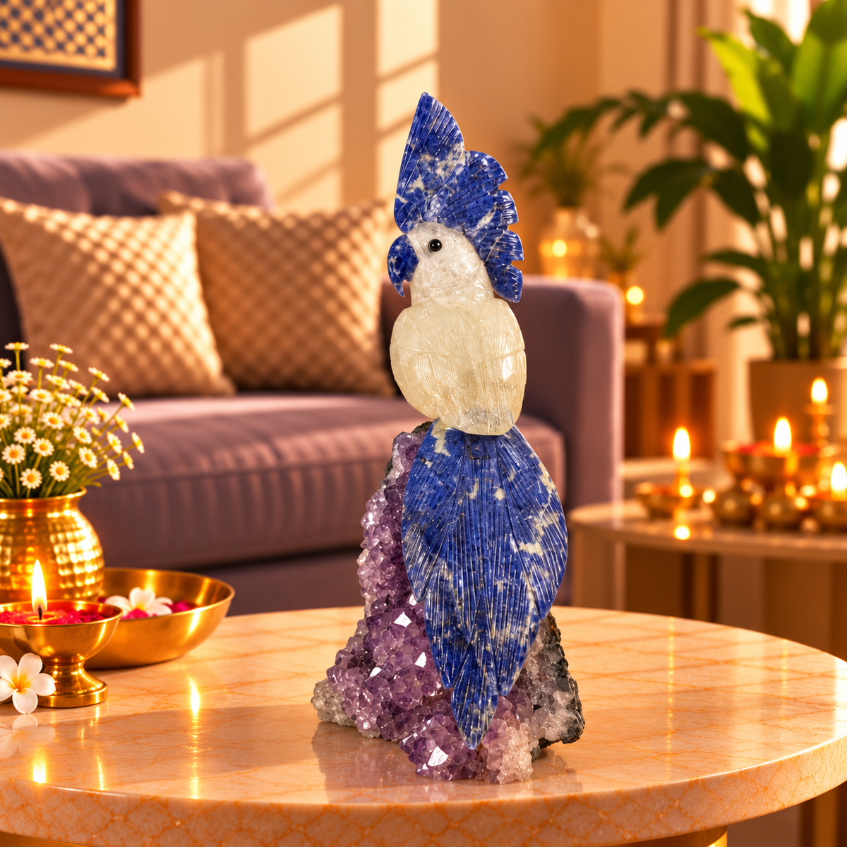 Clarvia Amethyst Gemstone Bird – Clear Quartz & Blue Sodalite Crystal Parrot Home Décor, Clarity, Wisdom & Harmony Symbol 10 inch, 1.1 Kg