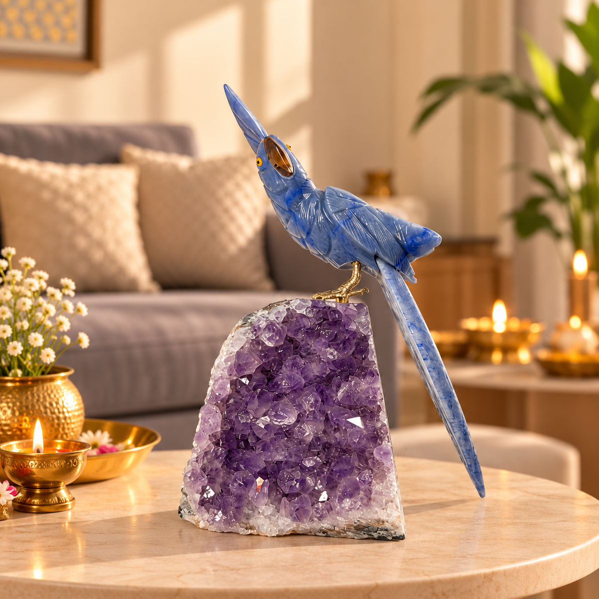 Azuria Amethyst Gemstone Bird – Blue Sodalite Crystal Parrot Home Décor, Clarity, Wisdom & Harmony Symbol 8 inch, 1.3 Kg