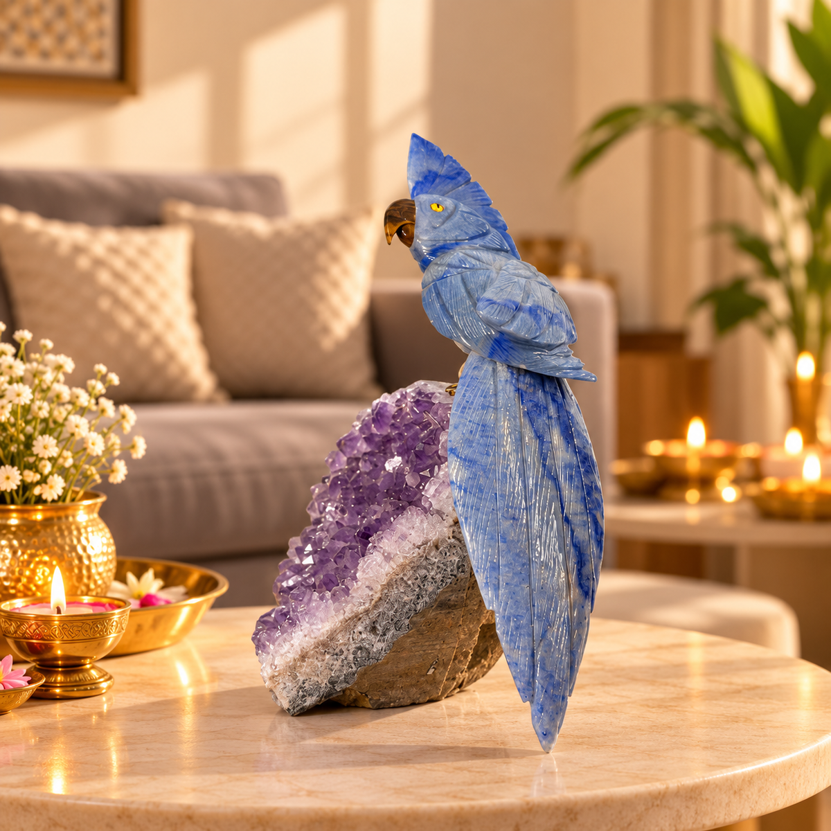 Azuria Amethyst Gemstone Bird – Blue Sodalite Crystal Parrot Home Décor, Clarity, Wisdom & Harmony Symbol 8 inch, 1.3 Kg