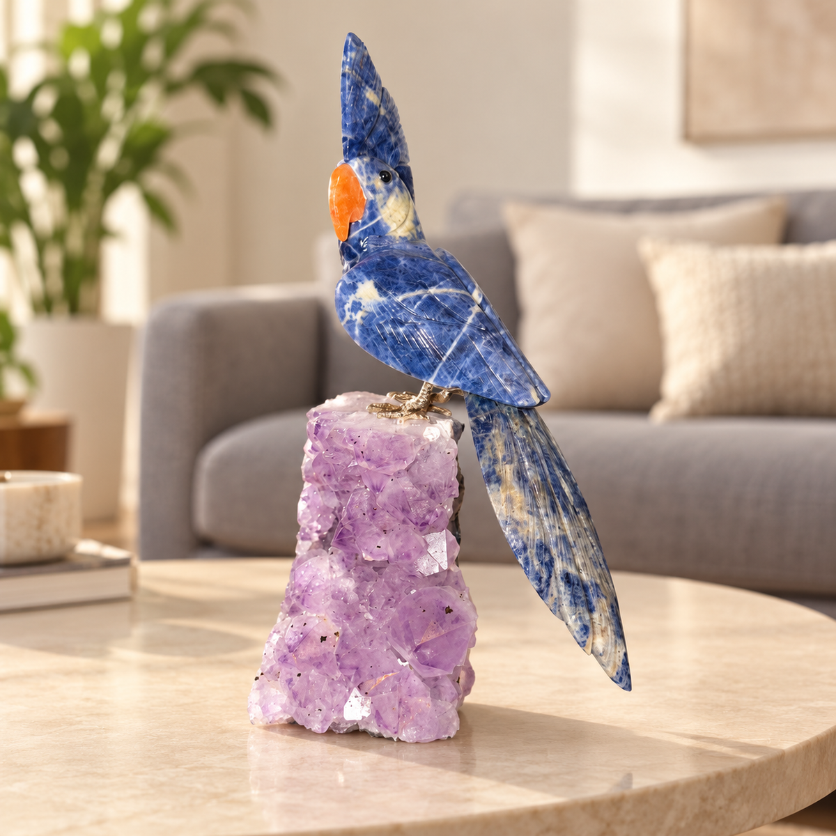 Aurevia Blue Sodalite Amethyst Gemstone Bird – Crystal Parrot Home Décor, Wisdom & Clarity Symbol, 9.5 Inch, 1.094 kg