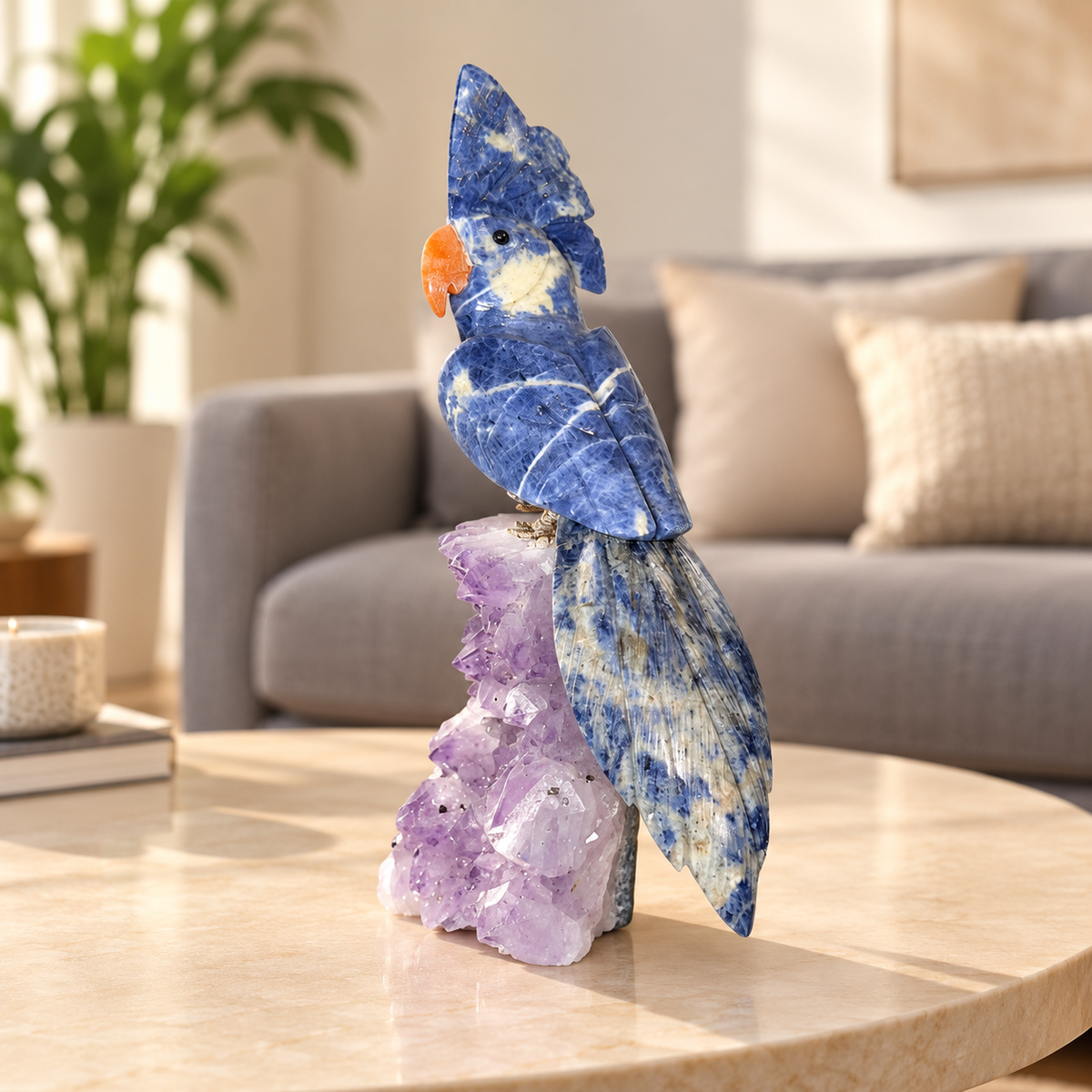 Aurevia Blue Sodalite Amethyst Gemstone Bird – Crystal Parrot Home Décor, Wisdom & Clarity Symbol, 9.5 Inch, 1.094 kg