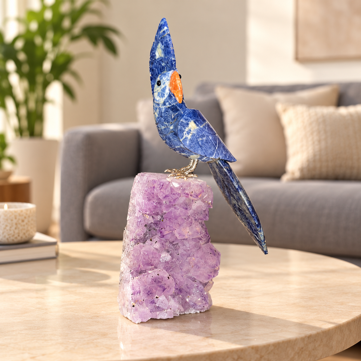 Aurevia Blue Sodalite Amethyst Gemstone Bird – Crystal Parrot Home Décor, Wisdom & Clarity Symbol, 9.5 Inch, 1.094 kg