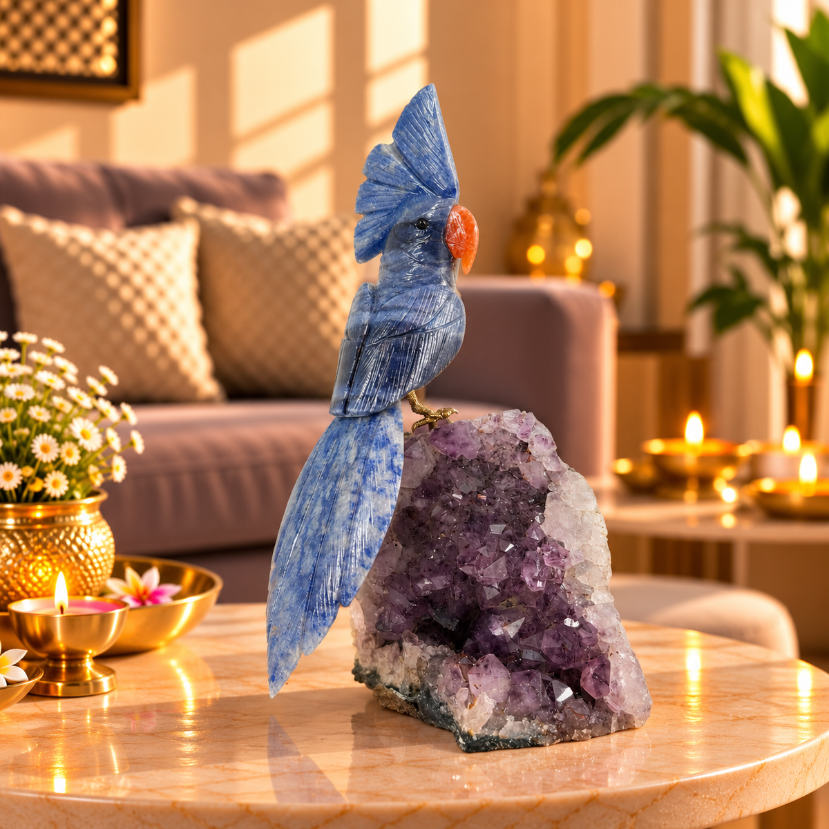 Sodaria Amethyst Gemstone Bird – Blue Sodalite Crystal Parrot Home Décor, Wisdom, Clarity & Harmony Symbol 9.5 inch, 1.3 Kg
