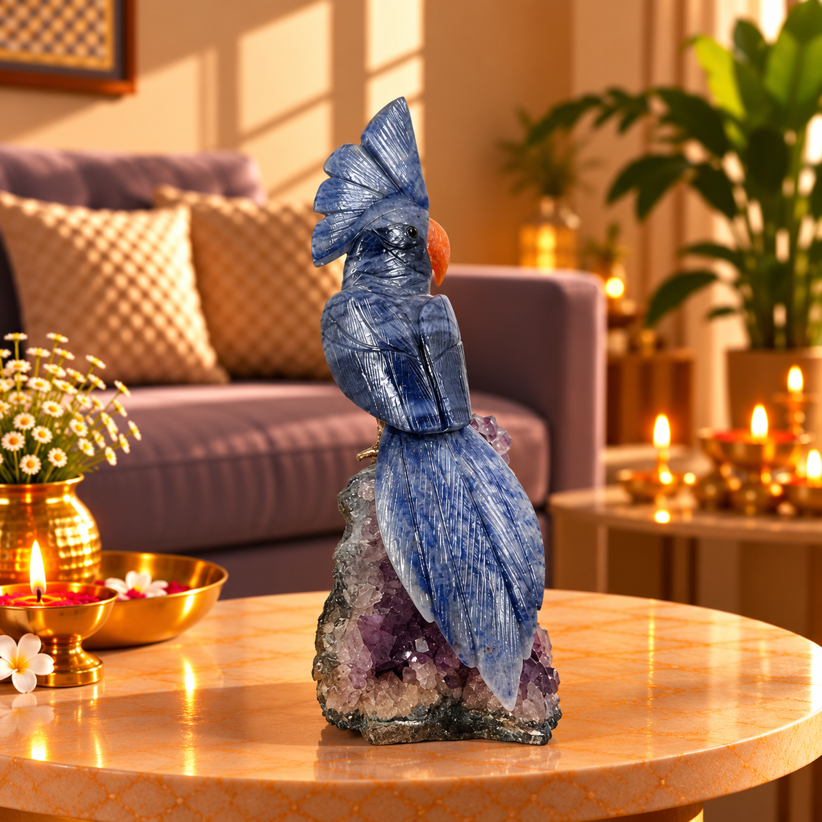 Sodaria Amethyst Gemstone Bird – Blue Sodalite Crystal Parrot Home Décor, Wisdom, Clarity & Harmony Symbol 9.5 inch, 1.3 Kg