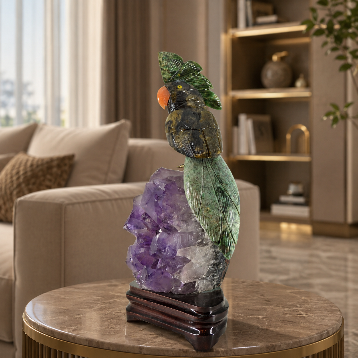 Verdara Amethyst Gemstone Bird – Crystal Parrot Home Décor, Protection & Prosperity Symbol | 11 Inch, 1.6 kg