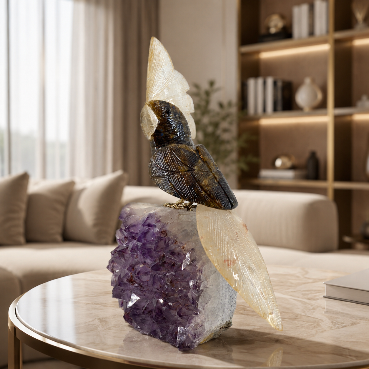 Noctevia Amethyst Gemstone Bird – Crystal Parrot Home Décor, Protection & Clarity Symbol | 10 Inch, 1.7 kg