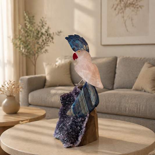 Rosavelle Amethyst Gemstone Bird – Rose Quartz & Blue Sodalite Crystal Parrot Décor, Love & Clarity Symbol (11.5 Inch, 2.9 kg)