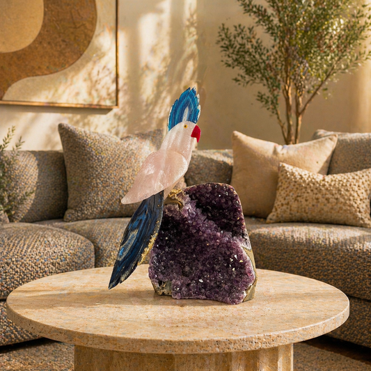 Zenvira Amethyst Gemstone Bird – Rose Quartz & Blue Sodalite Crystal Parrot Décor, Love & Clarity Symbol (10.7 Inch, 2.8 kg)
