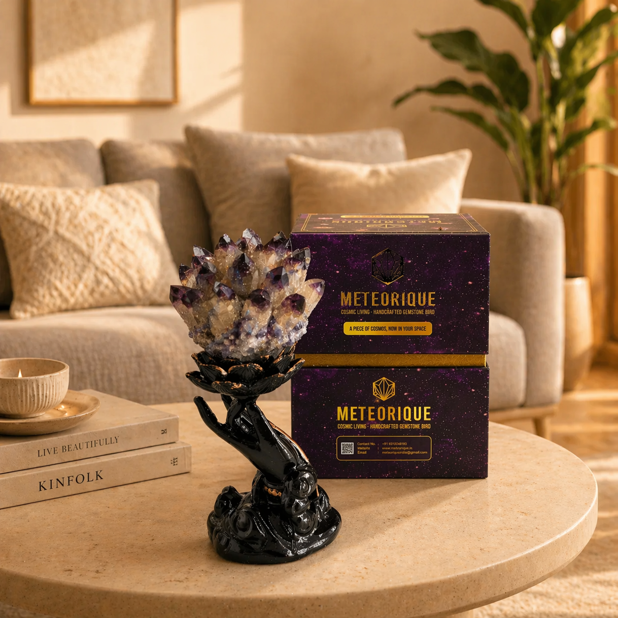 Celestara Amethyst Crystal Cluster – Handcrafted Gemstone Décor, Calm & Energy Amplifier (3 Inch, 320 gm)