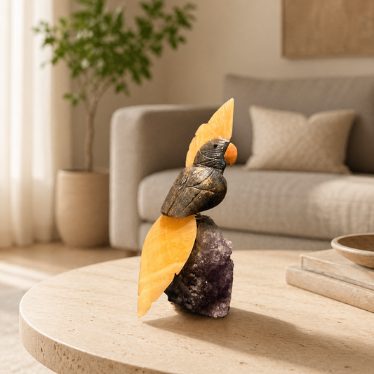 Noirvanta Amethyst Gemstone Bird – Black Tourmaline Parrot Décor, Protection & Positivity Symbol (9 Inch, 1.2 kg)