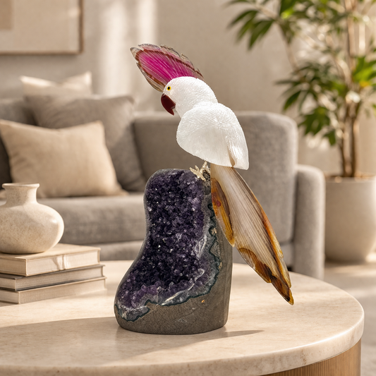 Lumora Amethyst Gemstone Bird – Quartz Crystal Cockatoo Décor, Harmony & Elegance Symbol (11 Inch, 3 kg)