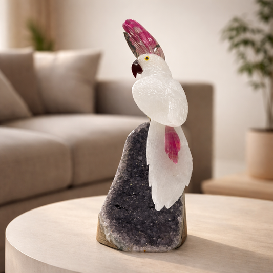 Lumiora Amethyst Gemstone Bird – Quartz Cockatoo Crystal Décor, Peace & Positivity Symbol (10 Inch, 1.7 kg)