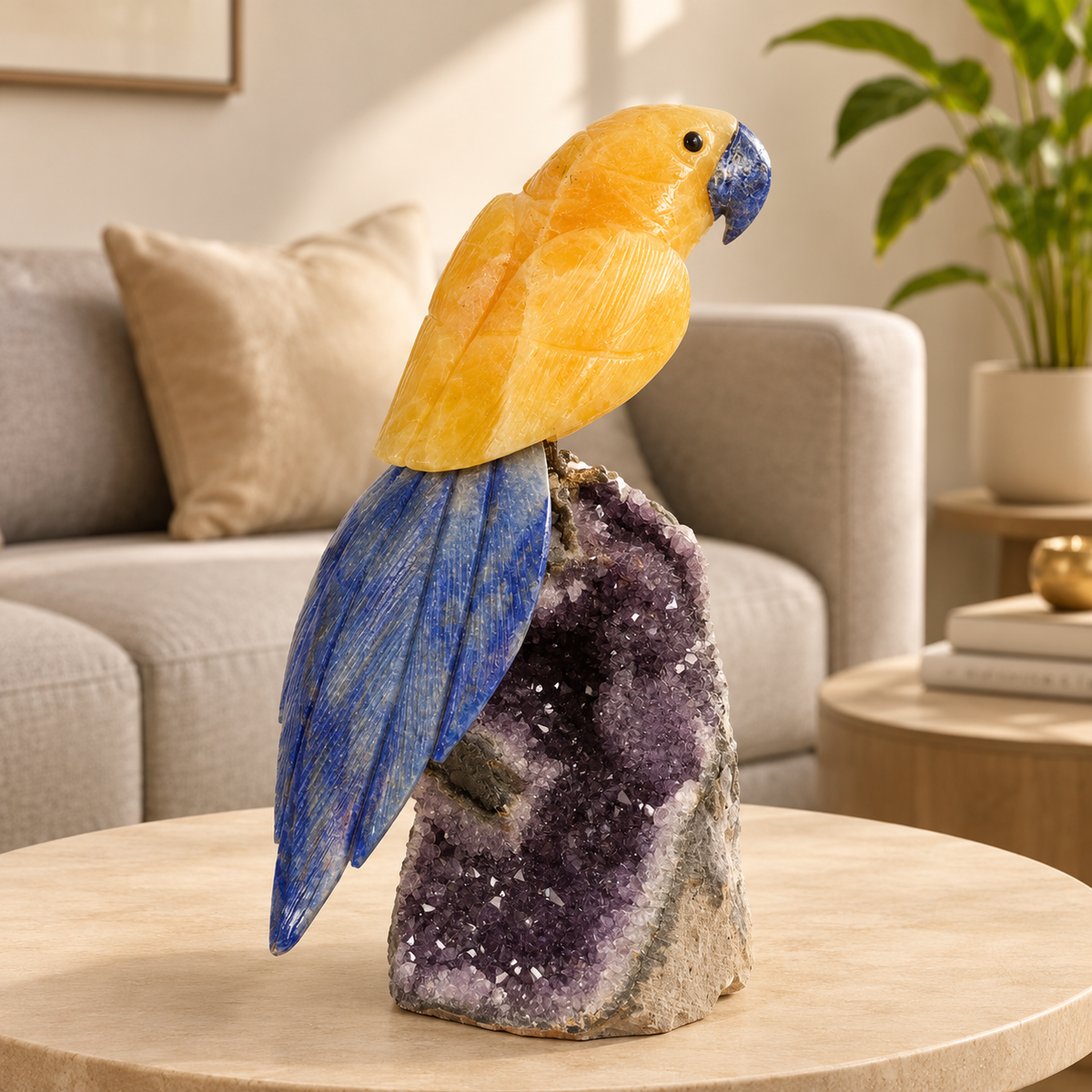 Aurevia Yellow Calcite & Lapis Lazuli Gemstone Bird – Amethyst Crystal Parrot Home Décor, Positivity & Wisdom Symbol | 10 Inch, 1.4 kg