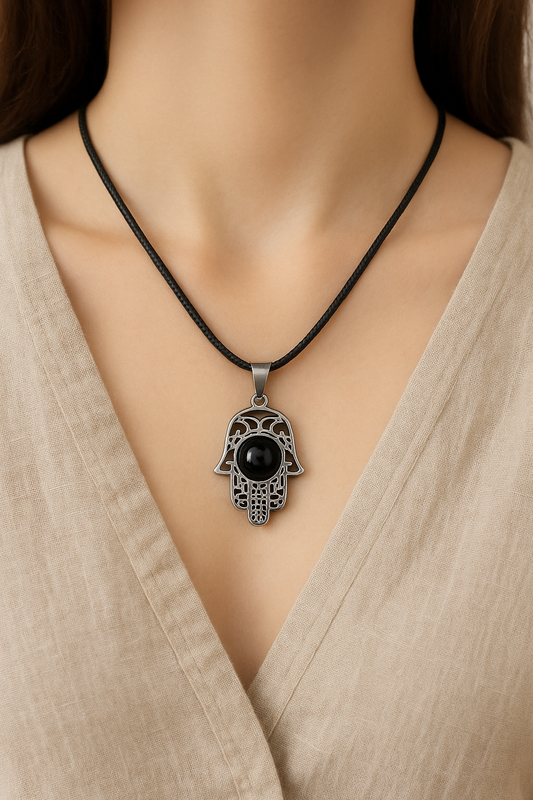 Black Obsidian Hamsa Hand | Pendant