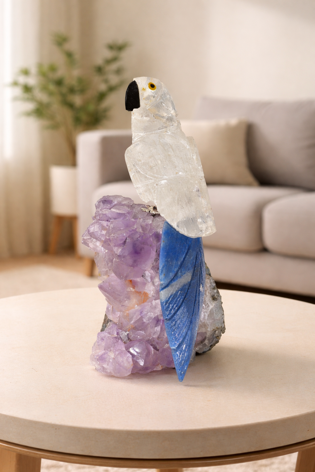 Nebula Bird – Clear Quartz Lapis Lazuli Gemstone Bird – Amethyst Base Home Décor, Clarity & Wisdom Symbol (6.5 Inch, 820 g)