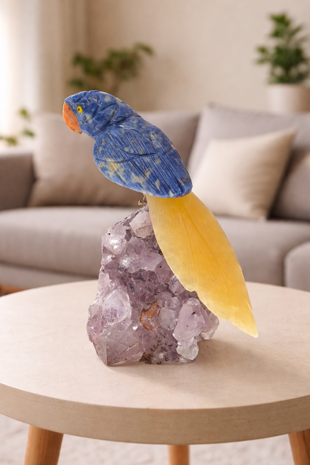 Blue Solace Bird – Sodalite Yellow Calcite Gemstone Bird – Amethyst Base Home Décor, Clarity & Calm Energy Symbol (6 Inch, 690 g)