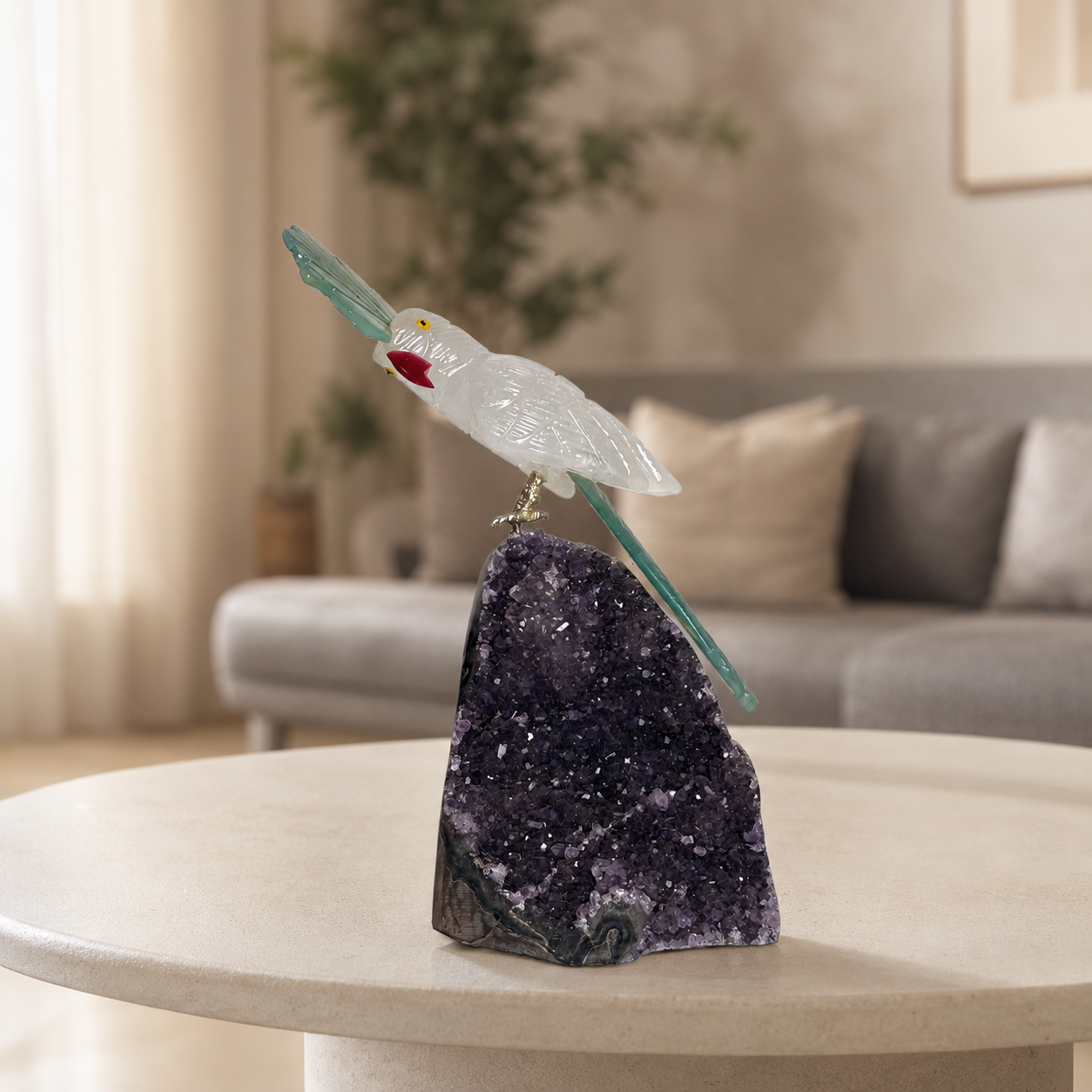 Aurellis Amethyst Gemstone Cockatoo – Crystal Bird Home Décor, Serenity & Prosperity Symbol | 6.8 Inch, 746 gm