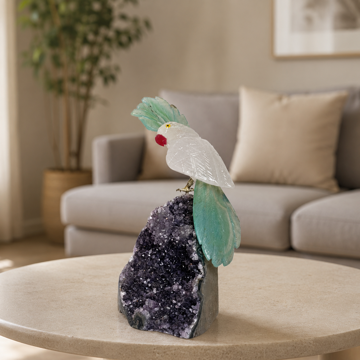 Aurellis Amethyst Gemstone Cockatoo – Crystal Bird Home Décor, Serenity & Prosperity Symbol | 6.8 Inch, 746 gm