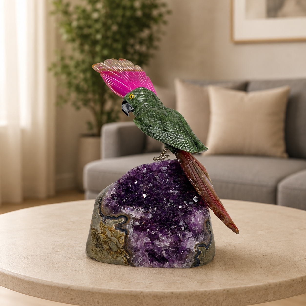 Verdantia Amethyst Gemstone Cockatoo – Crystal Bird Home Décor, Prosperity & Renewal Symbol | 6.6 Inch, 910 gm